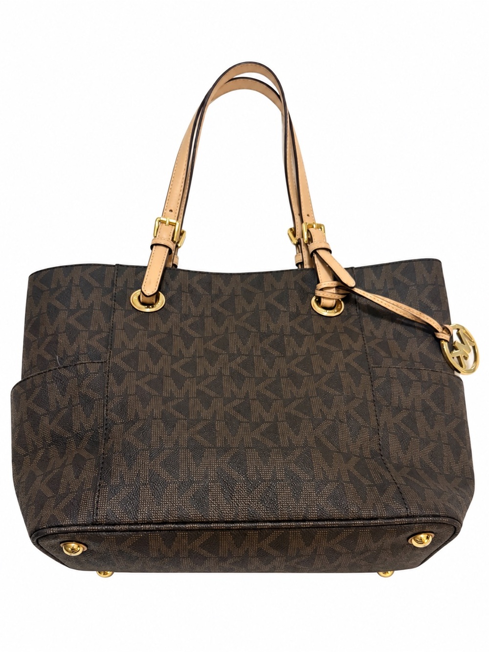 Michael Kors jet set Brown Logo Tote with Tan Handles and Gold Hardware